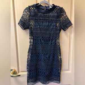 Lucy Paris embroidered lace overlay navy dress size S